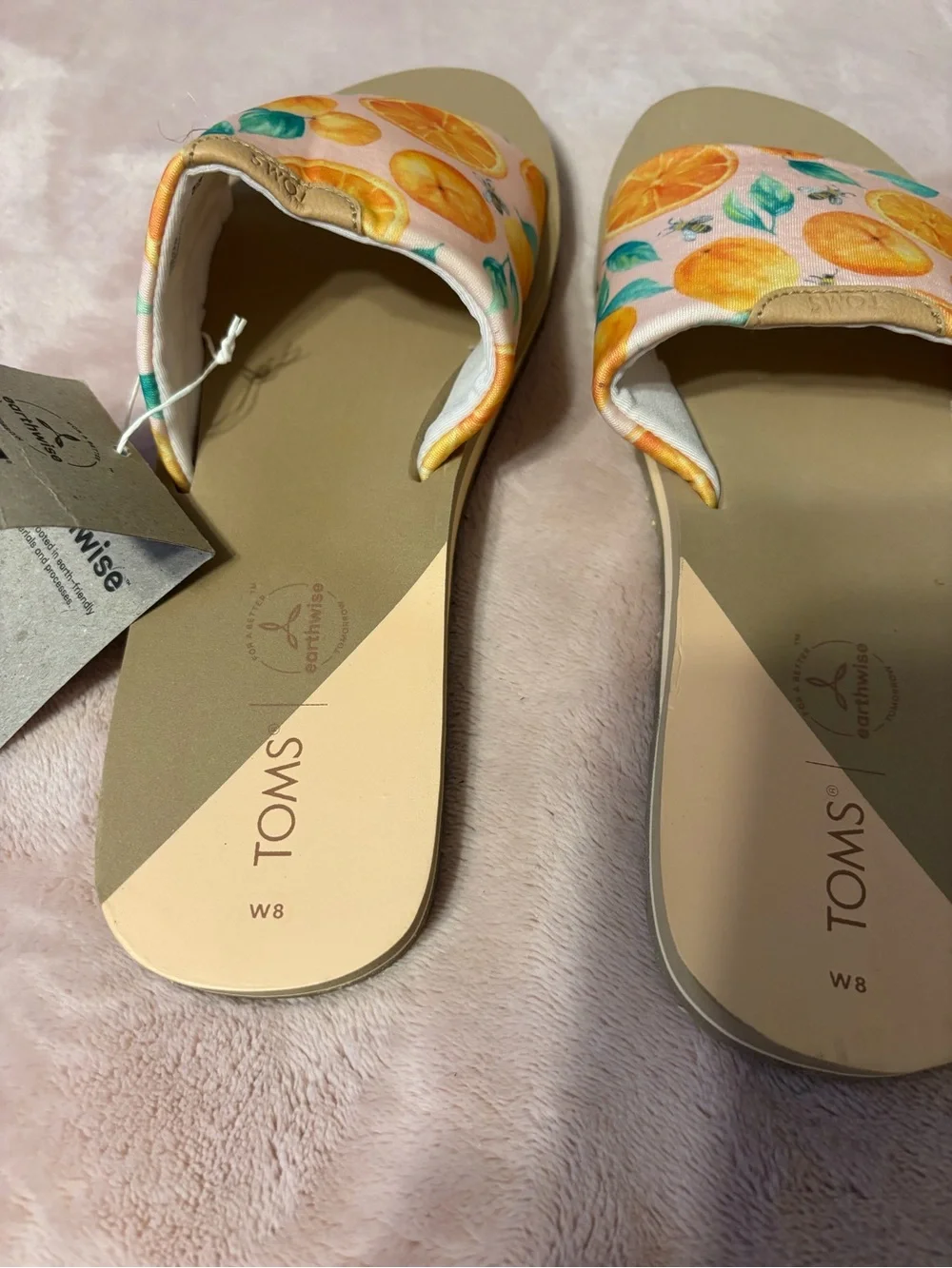 TOMS Earthwise Citrus Print Slide Sandals Orange Fruit Women’s Size 8 NWT